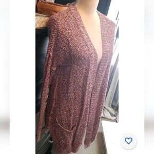 Signature8 Cranberry Open Cardigan Sz. Medium W/White, Pockets, Tunic Legnth